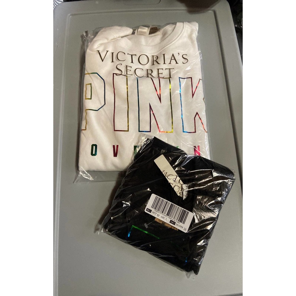 NIP VS PINK Rainbow Foil Crew & Cotton Leggings - Picture 10 of 10